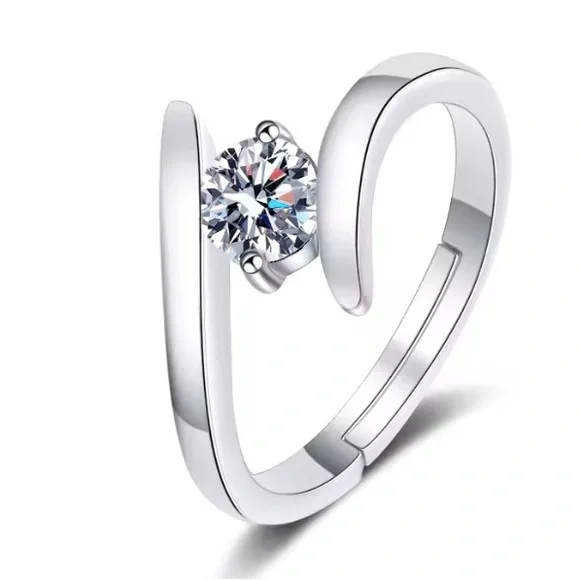 S925 Silver Simple Generous Zircon Ring. - Picture 3 of 5